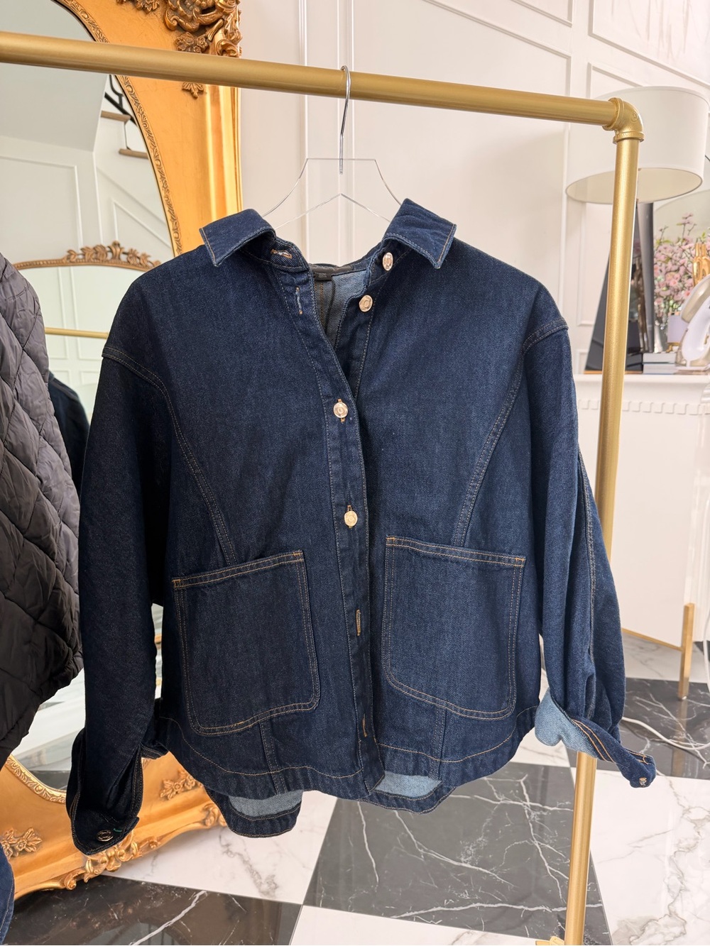 Zara Dark Blue Denim Button-Front Jacket